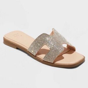 a new day Rhinestone Slide Sandal - Nude/Gold Sparkle